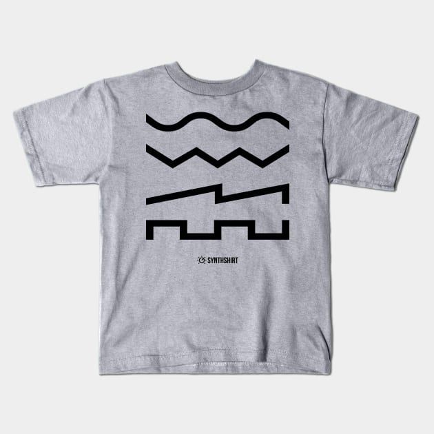 Waveforms 2 Black Kids T-Shirt by Synthshirt